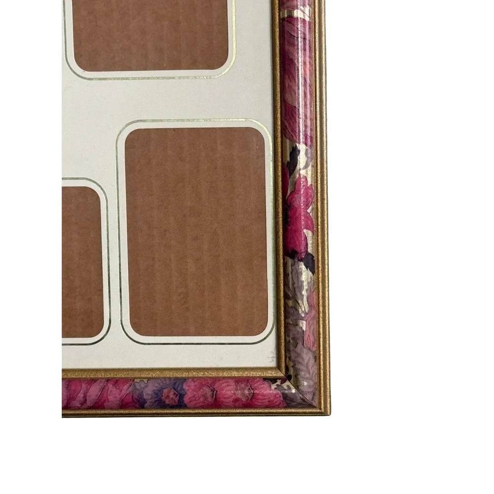 Vintage Floral Multi Photo Collage Frame Pink Gold 9 Image Wall Decor